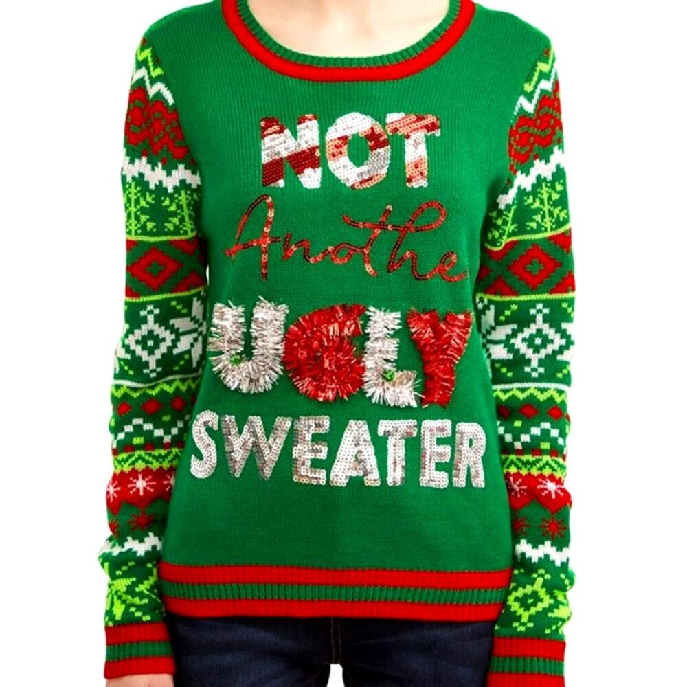 Junior Women XL 15-17 Red Green Not Another Ugly Sweater Christmas Holiday Party